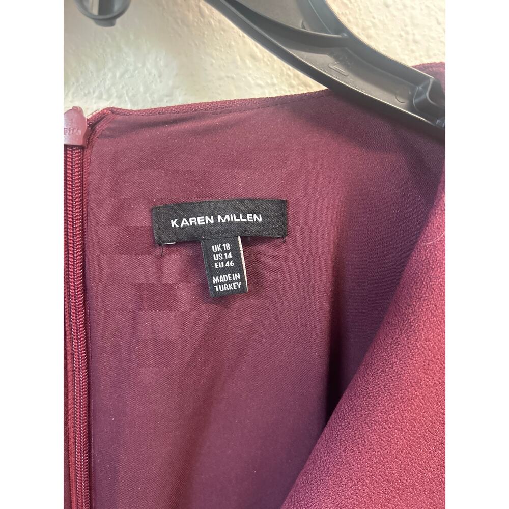 Karen Millen Merlot Structured Crepe Trench Style Dress Sz 18 Belted Long Sleeve - Picture 2 of 7
